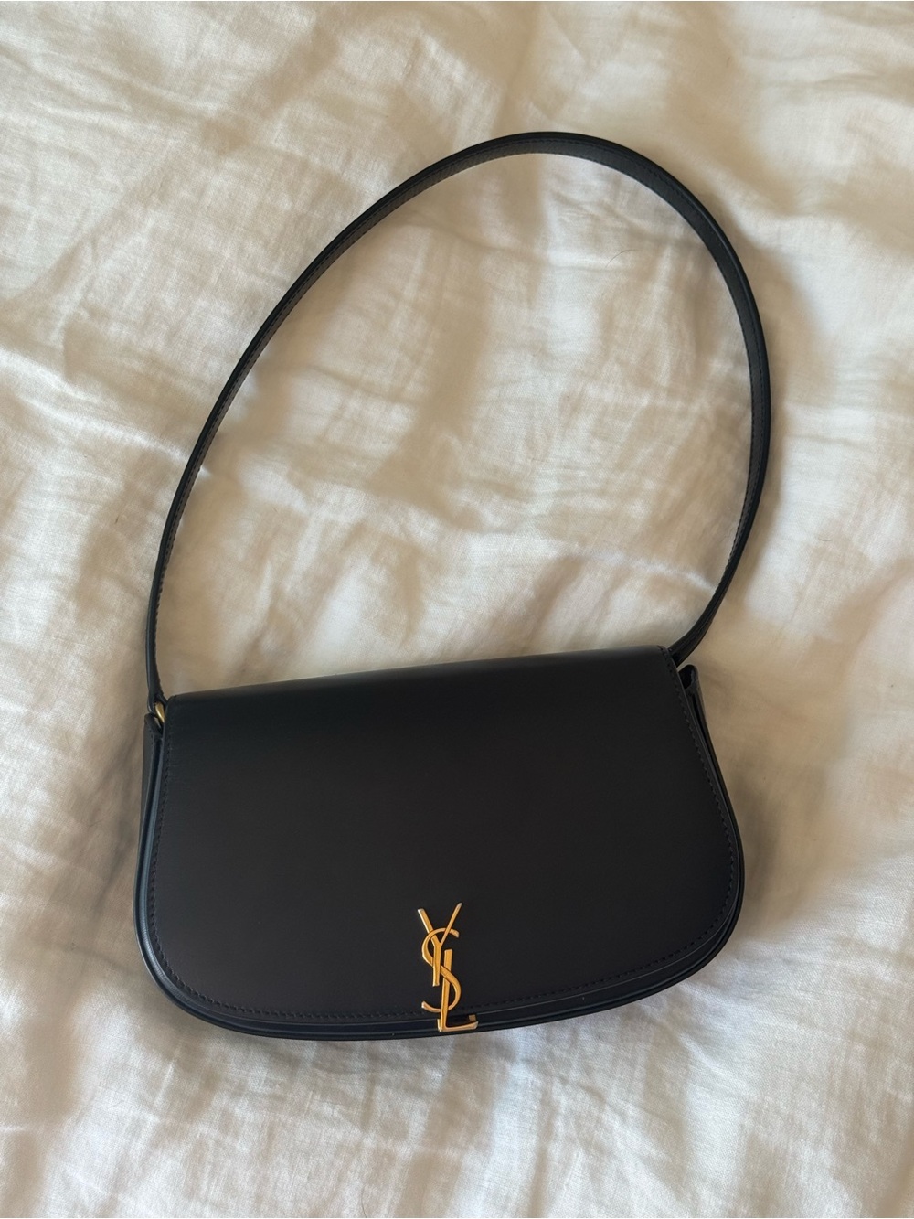 Saint Laurent Black Leather Shoulder Bag with Gold YSL Hardware
